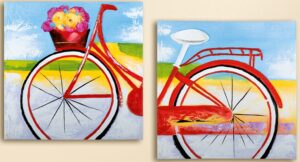 GILDE Wandbild Gemälde Blumenfahrrad handgemalt...