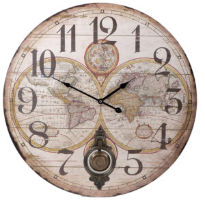 Nostalgische Wanduhr Weltkarte mit Pendel 58 cm