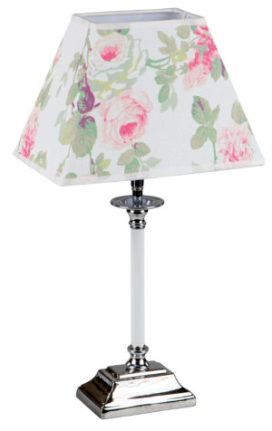 Formano Tisch-Lampe mit Stoffschirm Blumenmotiv Rosenmotiv Tischleuchte Nachttischlampe Nachttischleuchte Stimmungslampe 48cm