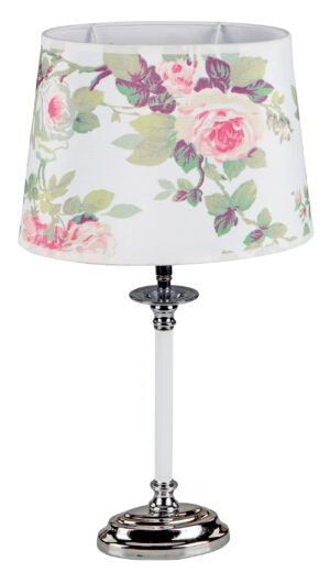 Formano Tisch-Lampe mit Stoffschirm Blumenmotiv Rosenmotiv Tischleuchte Nachttischlampe Nachttischleuchte Stimmungslampe 48cm oval