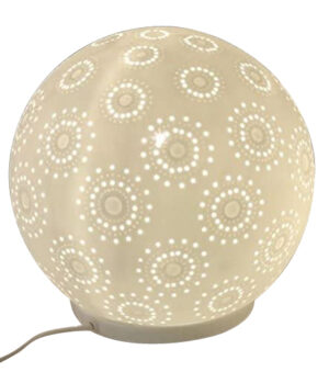 Formano Porzellan-Lampe Rund Harmonie Romantik Blume Tischleuchte Nachttischlampe Nachttischleuchte Stimmungslampe weiss 24cm Kugellampe